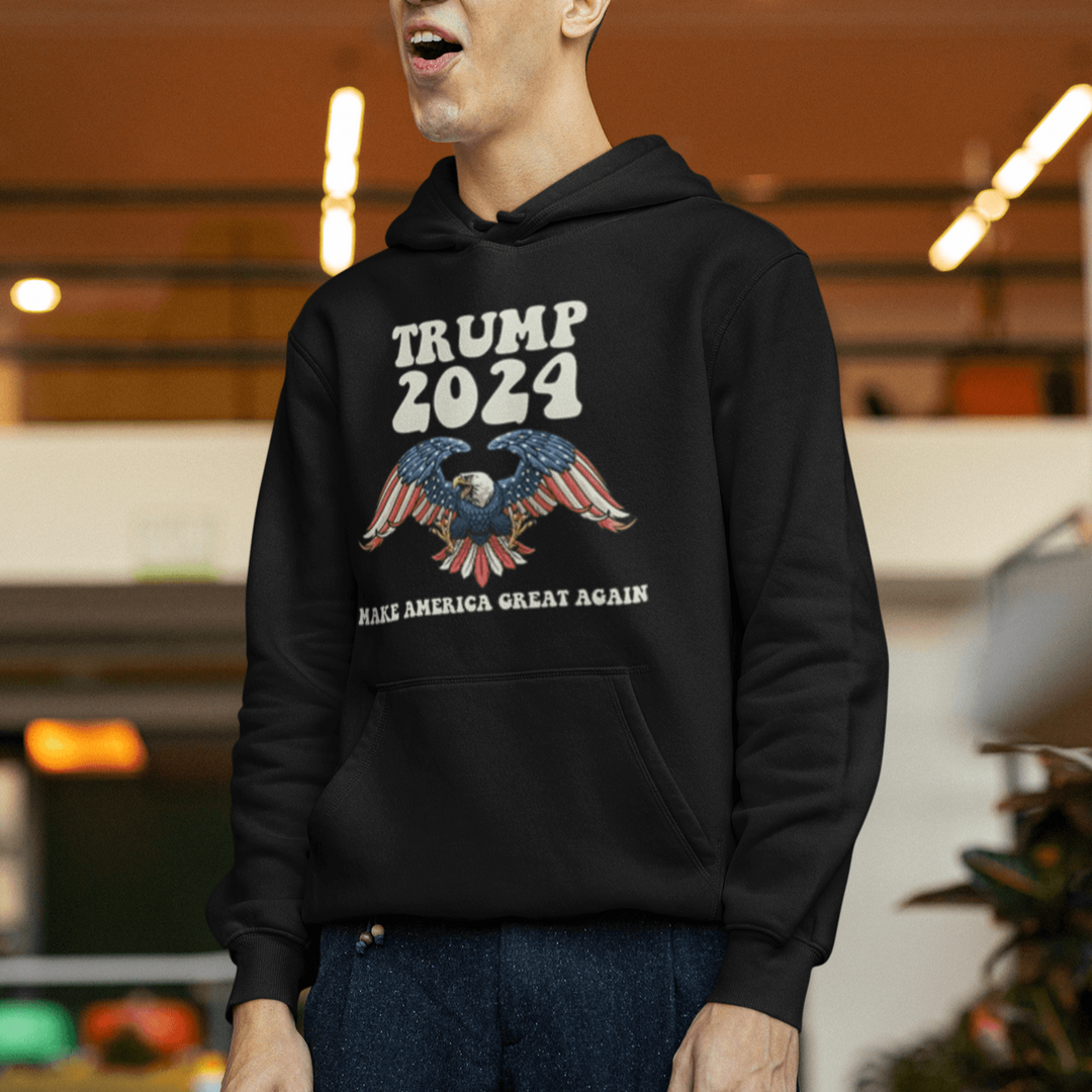 Political Hoodie American Eagle Trump 2024 Midweight Blended Cotton Unisex Pullover - TopKoalaTee