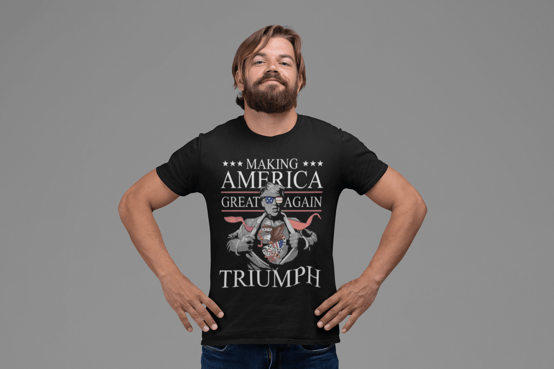 Political Humor T-Shirt Super Trump MAGA Triumph Ultra Soft Cotton Short Sleeve Crew Neck Top - TopKoalaTee