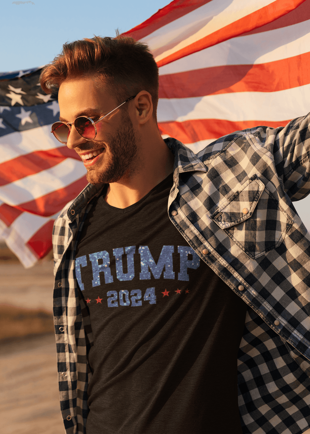 Political T-shirt Sparkiling Trump 2024 Short Sleeve 100% Cotton Crew Neck Top - TopKoalaTee