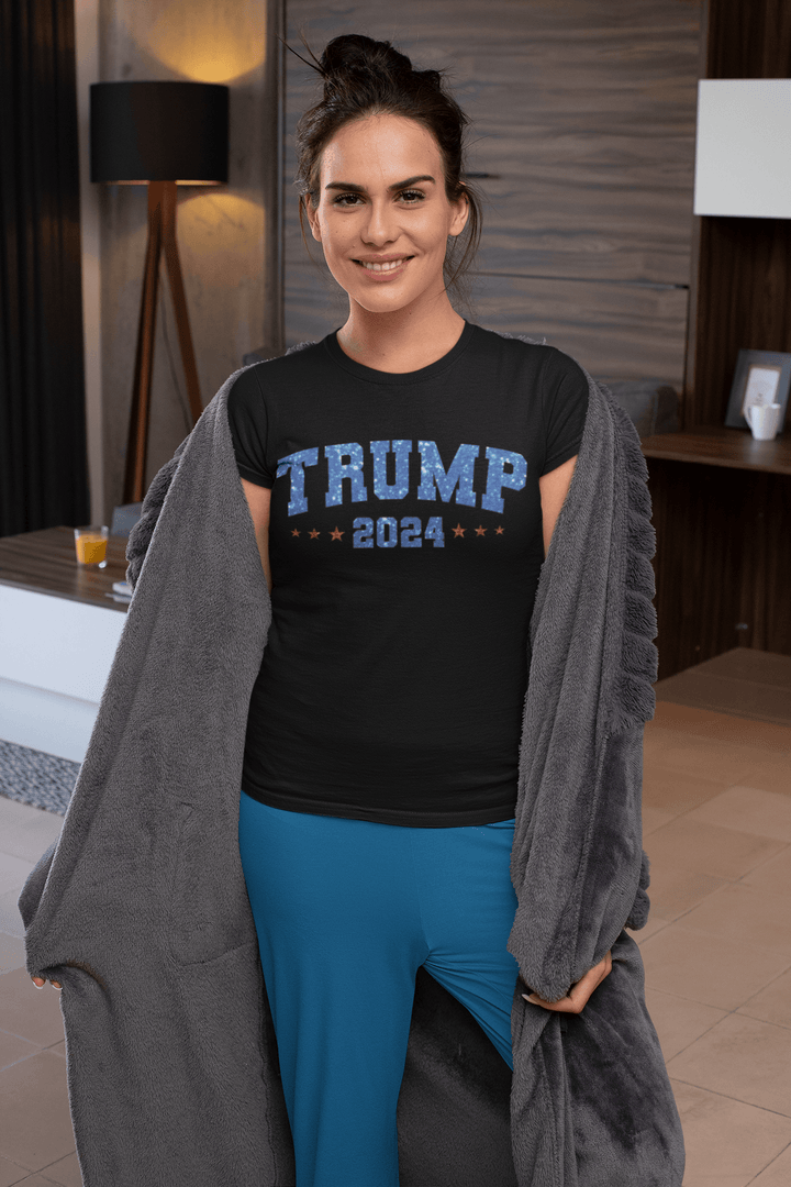 Political T-shirt Sparkiling Trump 2024 Short Sleeve 100% Cotton Crew Neck Top - TopKoalaTee