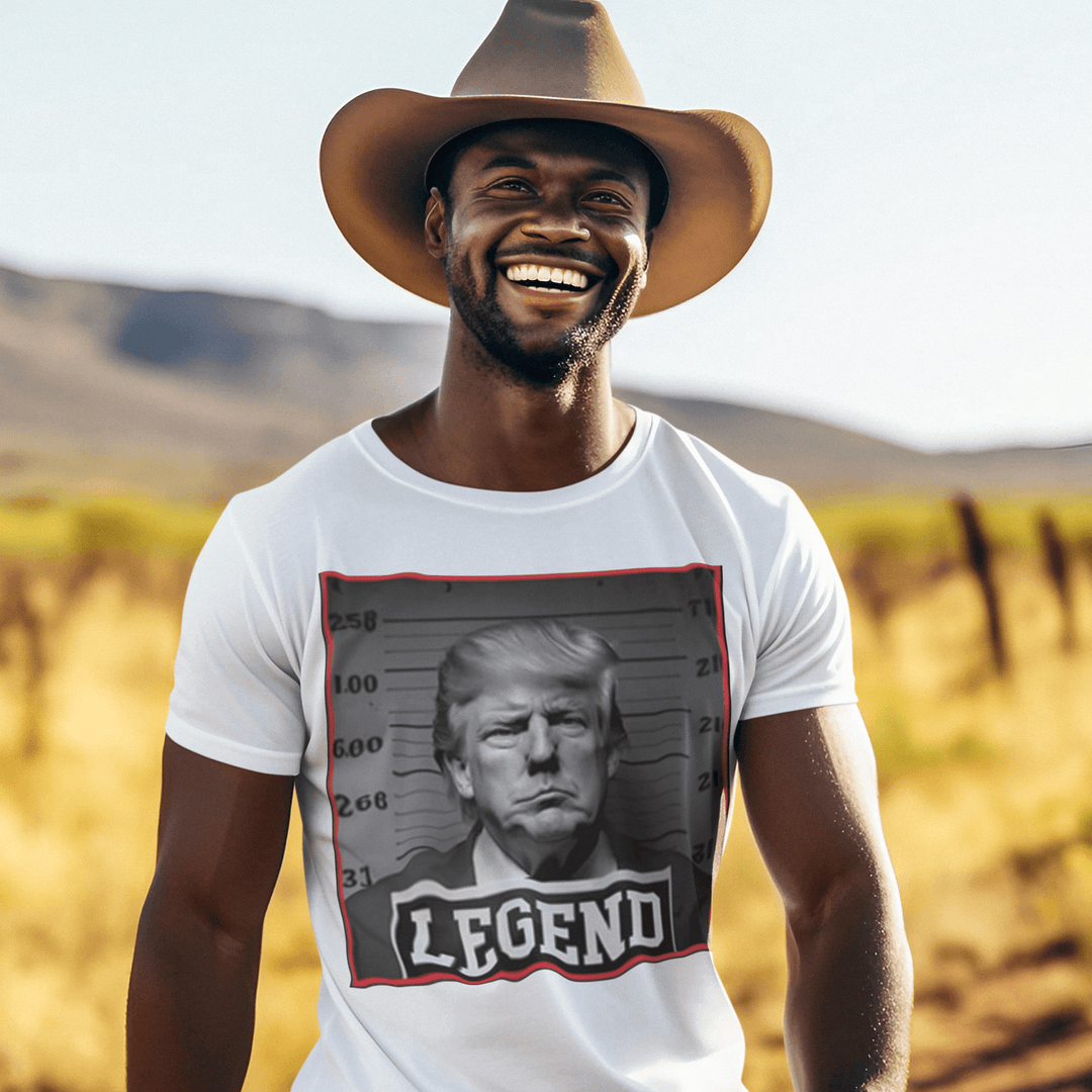 Political T-Shirt Trump Legend Mugshot Short Sleeve 100% Cotton Unisex Crew Neck Top - TopKoalaTee