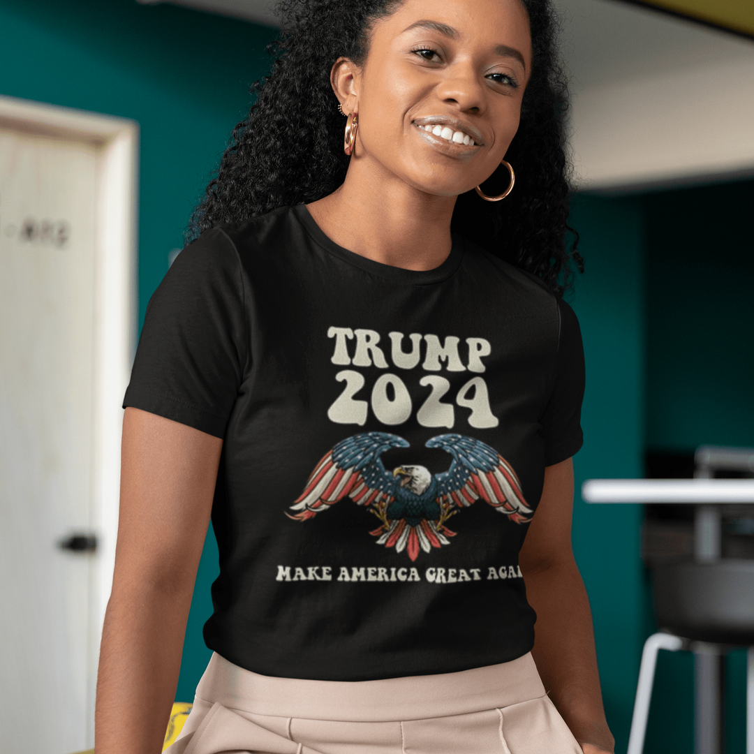 Political T-shirt Trump USA Bald Eagle MAGA Short Sleeve 100% Cotton Crew Neck Top - TopKoalaTee