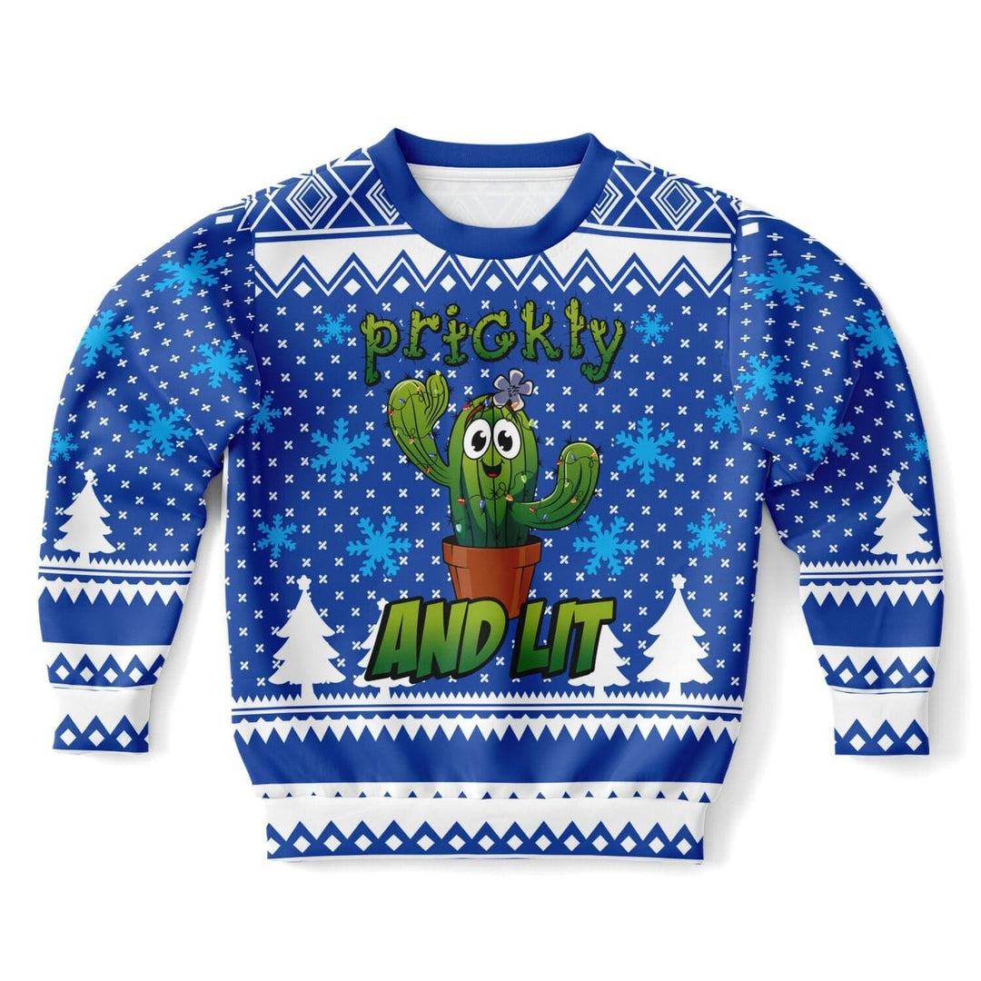 Prickly and Lit Kids Unisex Ugly Christmas Sweatshirt - TopKoalaTee