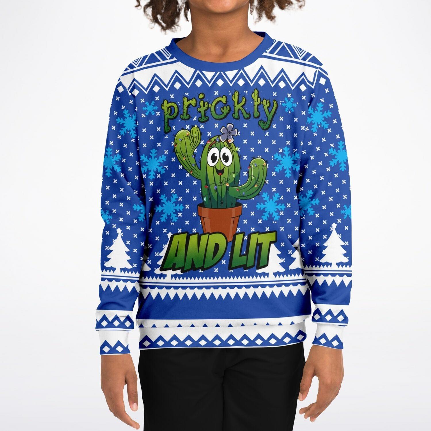 Prickly and Lit Kids Unisex Ugly Christmas Sweatshirt - TopKoalaTee