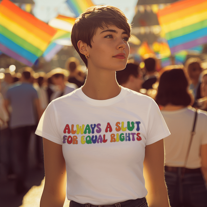 Pride T-shirt Always A Slut For Equal Rights Short Sleeve Ultra Soft Crew Neck Top - TopKoalaTee