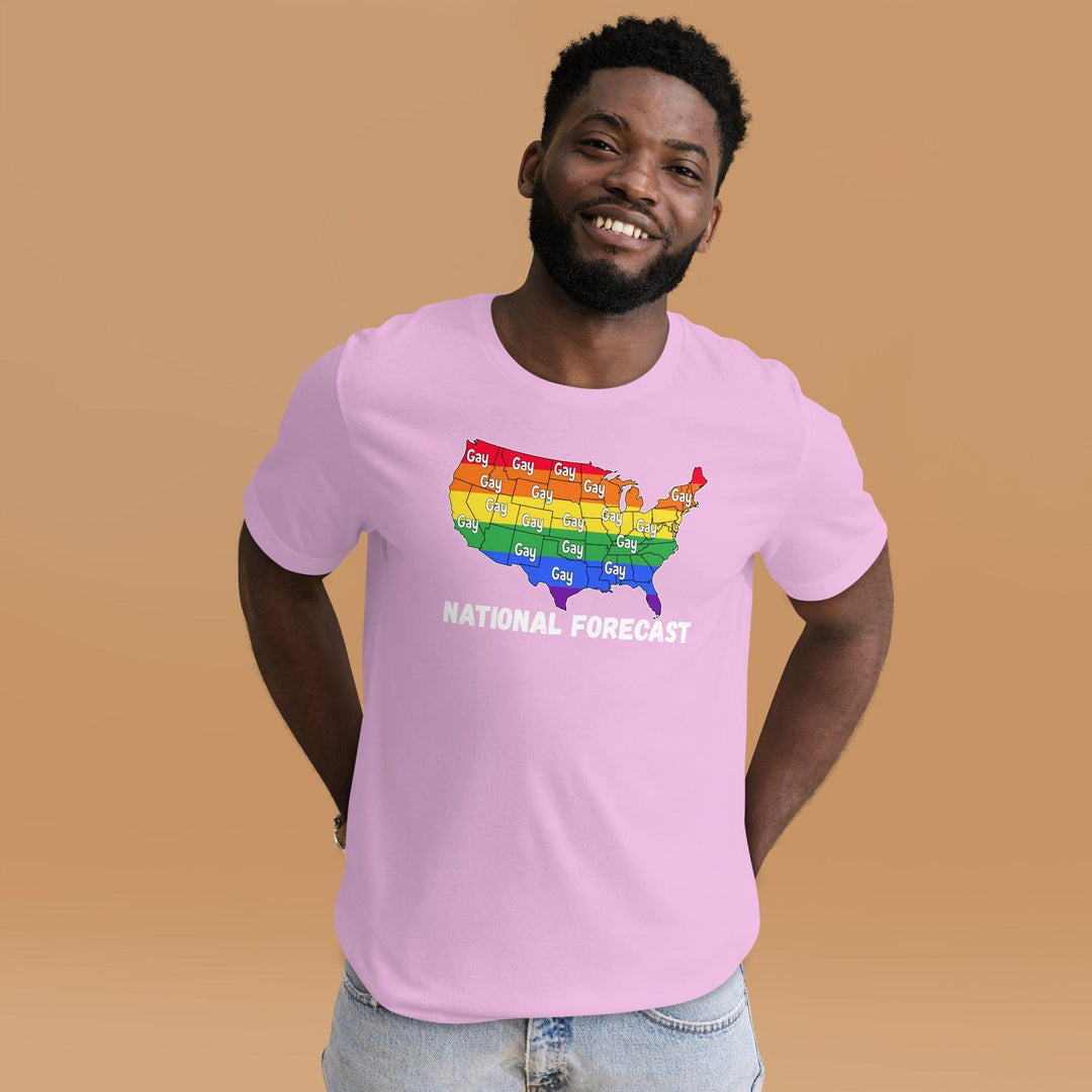 Gay Pride T-shirt US Map Showing National Forecast Gay For all States Short Sleeve Unisex Top - TopKoalaTee