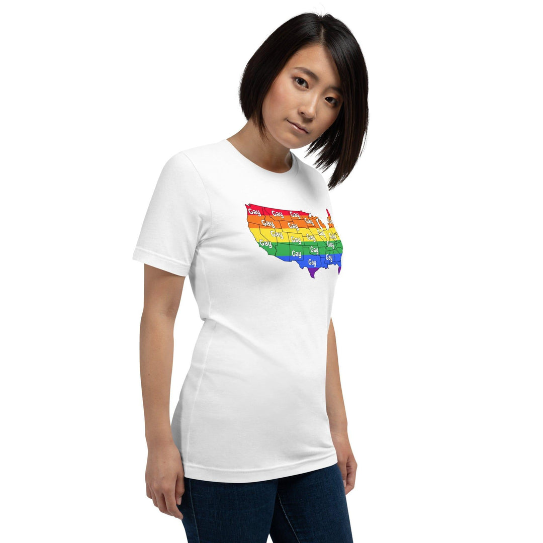 Gay Pride T-shirt US Map Showing National Forecast Gay For all States Short Sleeve Unisex Top - TopKoalaTee