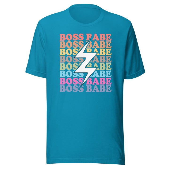 Girl Power T-Shirt Repeated Boss Babe With Lightning Bolt Down The Middle Short Sleeve Unisex Top - TopKoalaTee