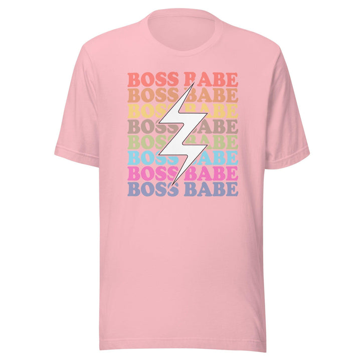 Girl Power T-Shirt Repeated Boss Babe With Lightning Bolt Down The Middle Short Sleeve Unisex Top - TopKoalaTee