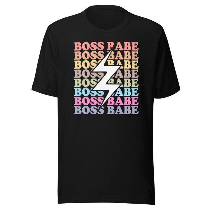 Girl Power T-Shirt Repeated Boss Babe With Lightning Bolt Down The Middle Short Sleeve Unisex Top - TopKoalaTee