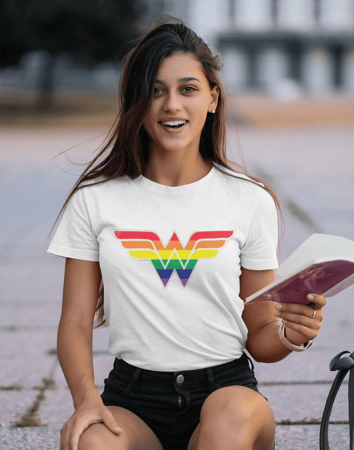 Pride T-shirt Super Hero Logo In Pride Colors 100% Cotton Short Sleeve Crew Neck Top - TopKoalaTee