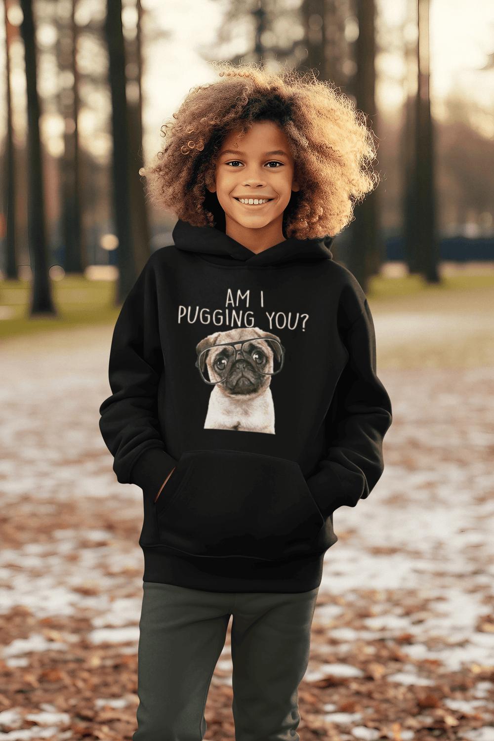 Pug Hoodie Am I Pugging You? Blended Cotton Midweight Unisex Pullover - TopKoalaTee