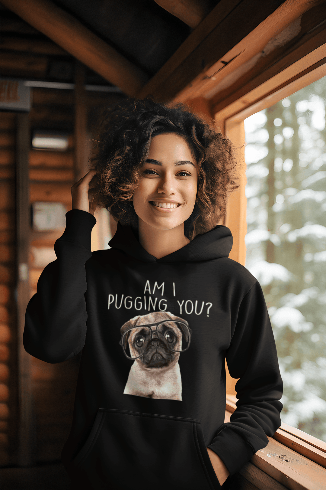 Pug Hoodie Am I Pugging You? Blended Cotton Midweight Unisex Pullover - TopKoalaTee