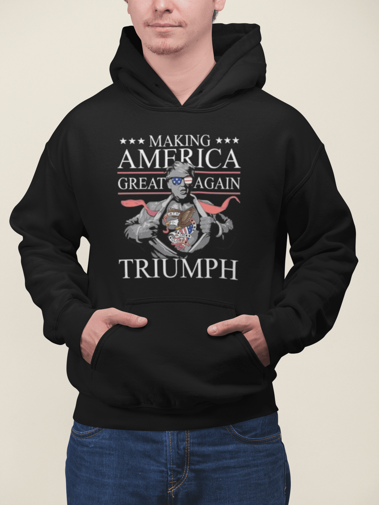 Trump Hoodie Making America Great Again Triumph Blended Cotton Midweight Unisex Pullover - TopKoalaTee