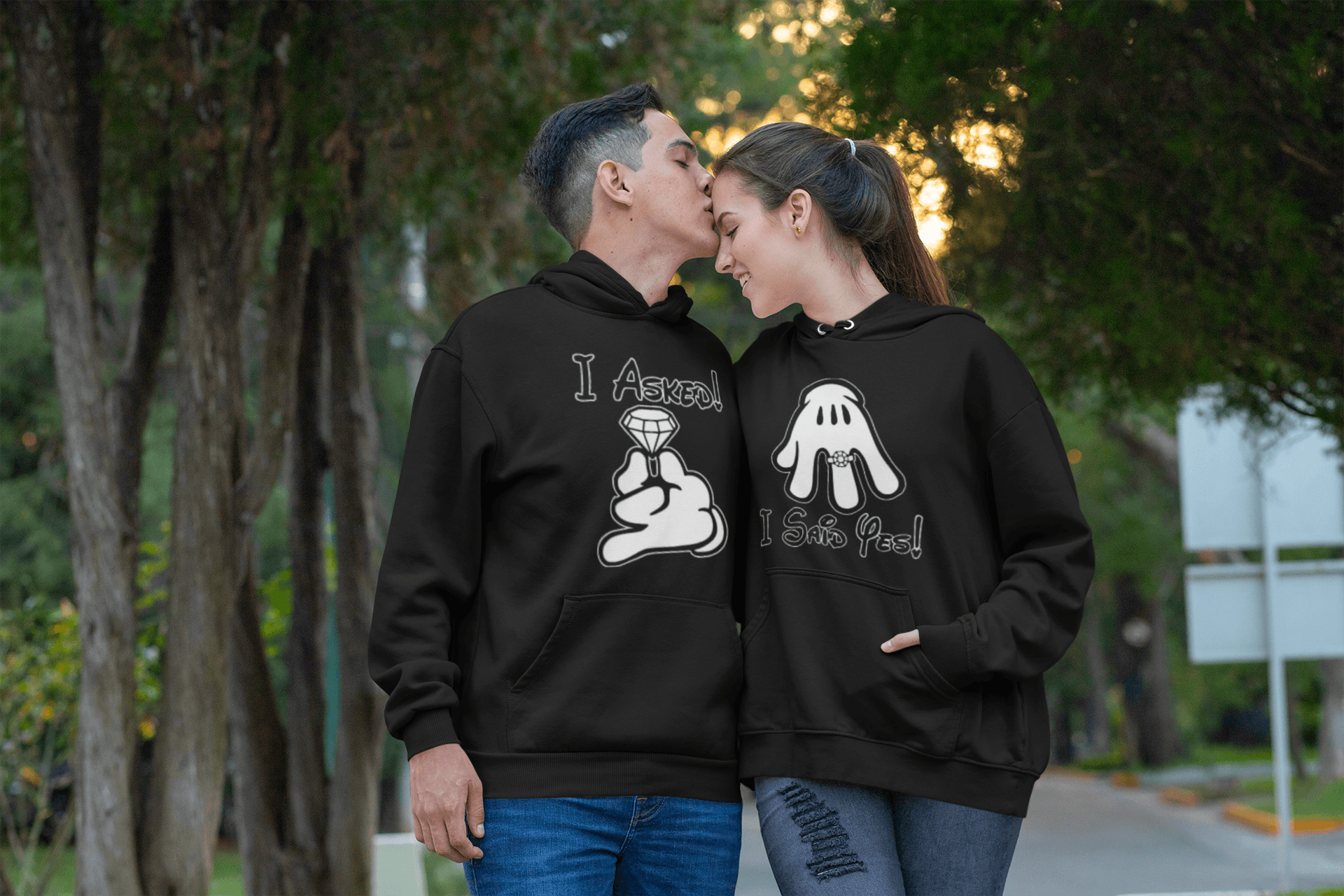 Relationship Hoodie Set I Asked/I Said Yes Midweight Cotton Blend Ultra Soft Pullovers - TopKoalaTee