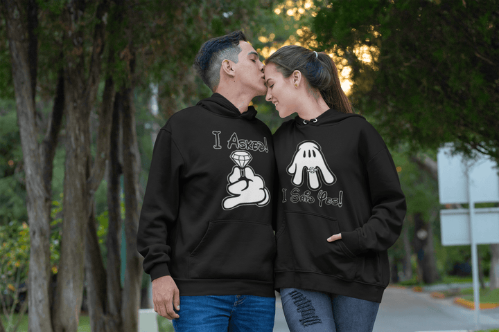 Relationship Hoodie Set I Asked/I Said Yes Midweight Cotton Blend Ultra Soft Pullovers - TopKoalaTee