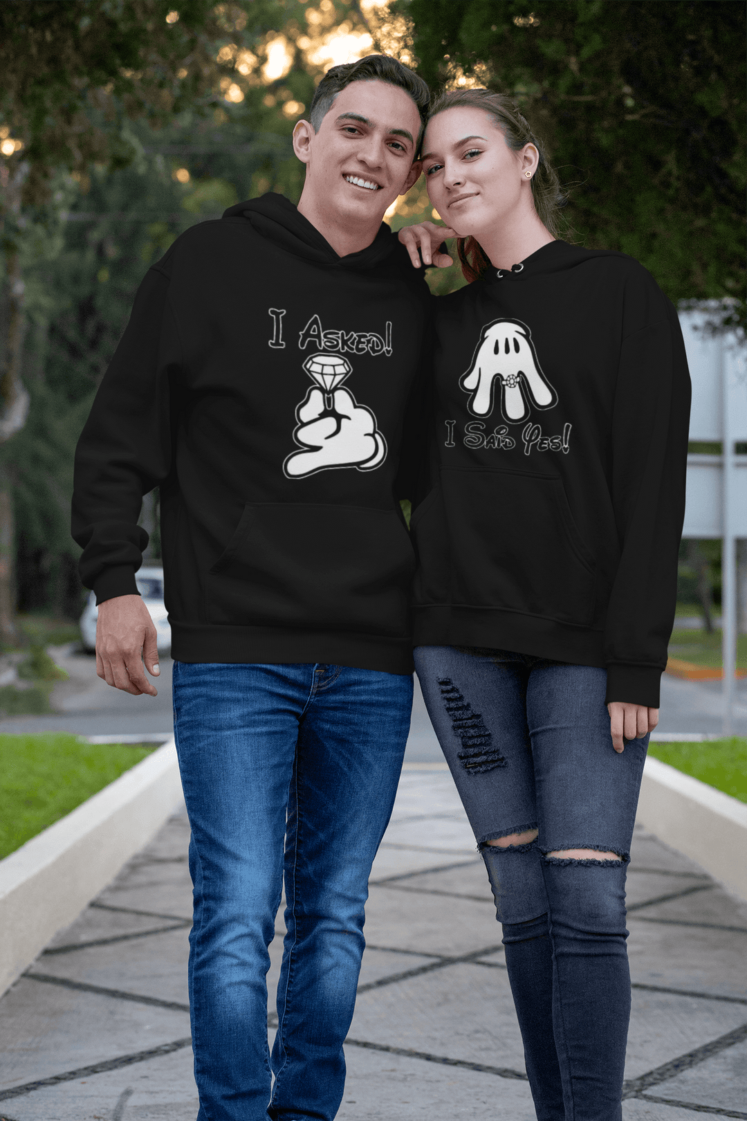 Relationship Hoodie Set I Asked/I Said Yes Midweight Cotton Blend Ultra Soft Pullovers - TopKoalaTee