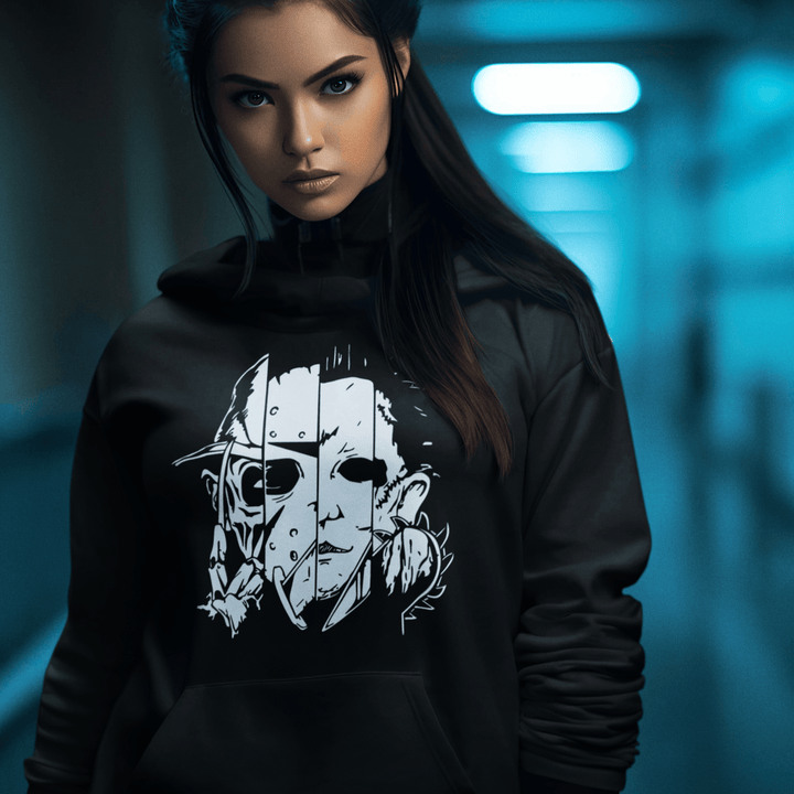 Horror Movie Hoodie Evil Faces Midweight Ultra Soft Cotton Unisex Pullover