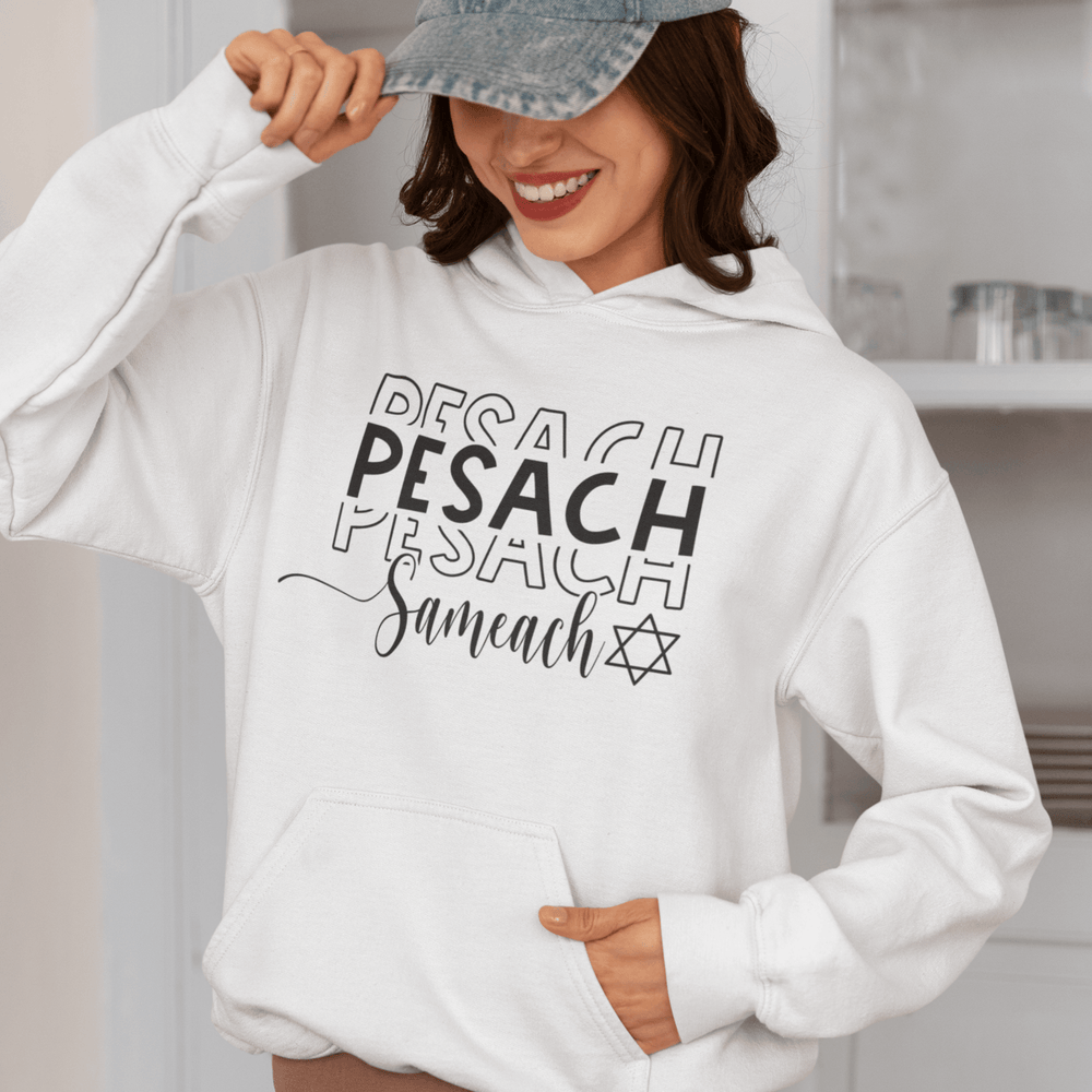 Seasonal Hoodie Pesach Samach Happy Passover DTG Blended Cotton Unisex Pullover - TopKoalaTee