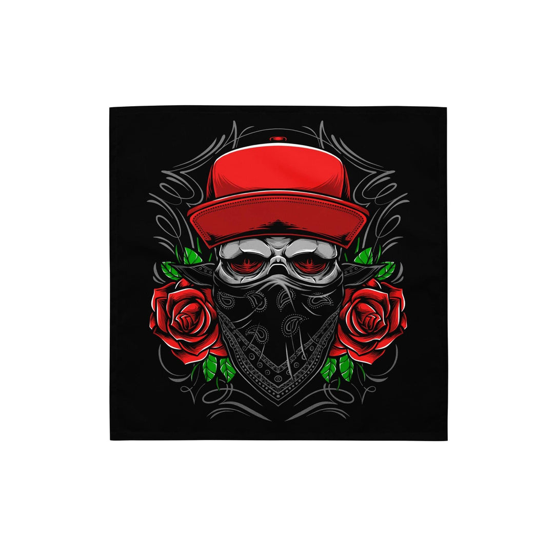 Skull Bandit with Rose Designer Neckerchief Bandana - TopKoalaTee