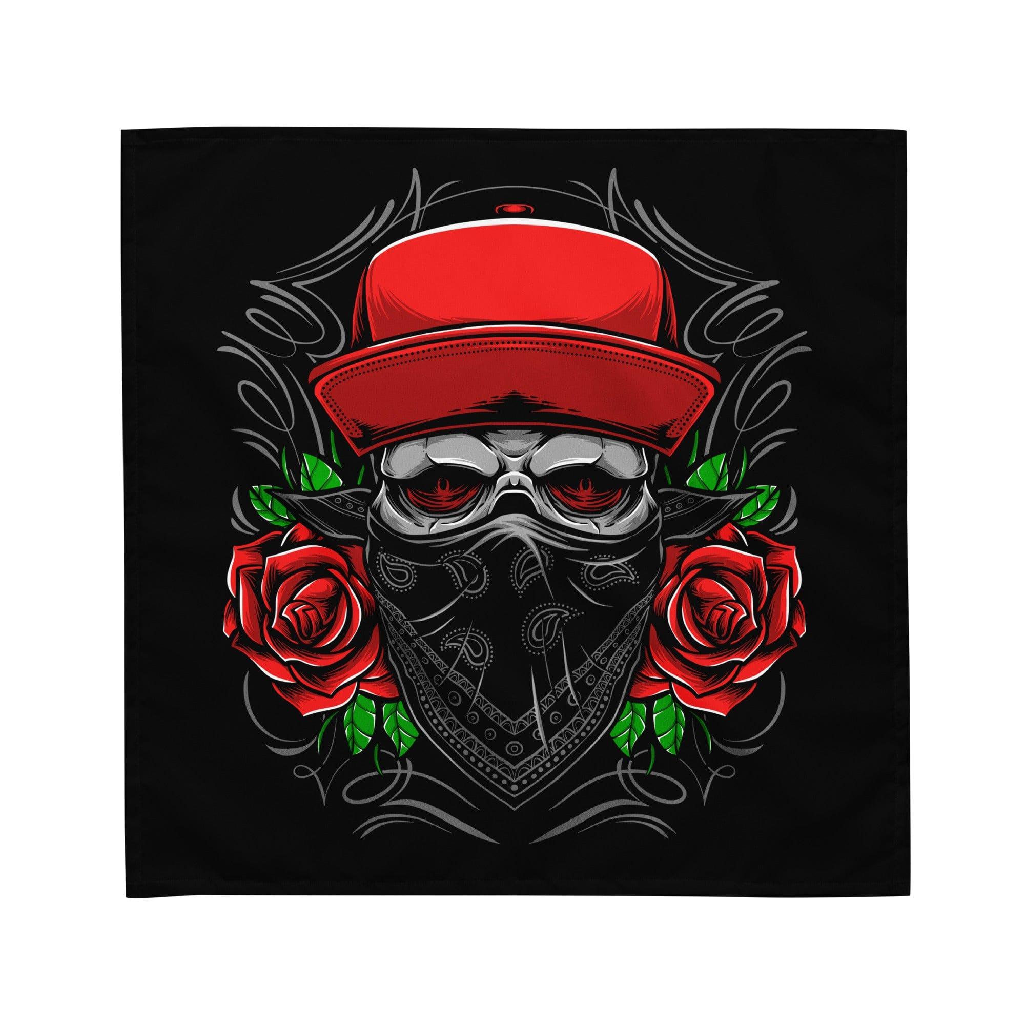 Skull Bandit with Rose Designer Neckerchief Bandana - TopKoalaTee