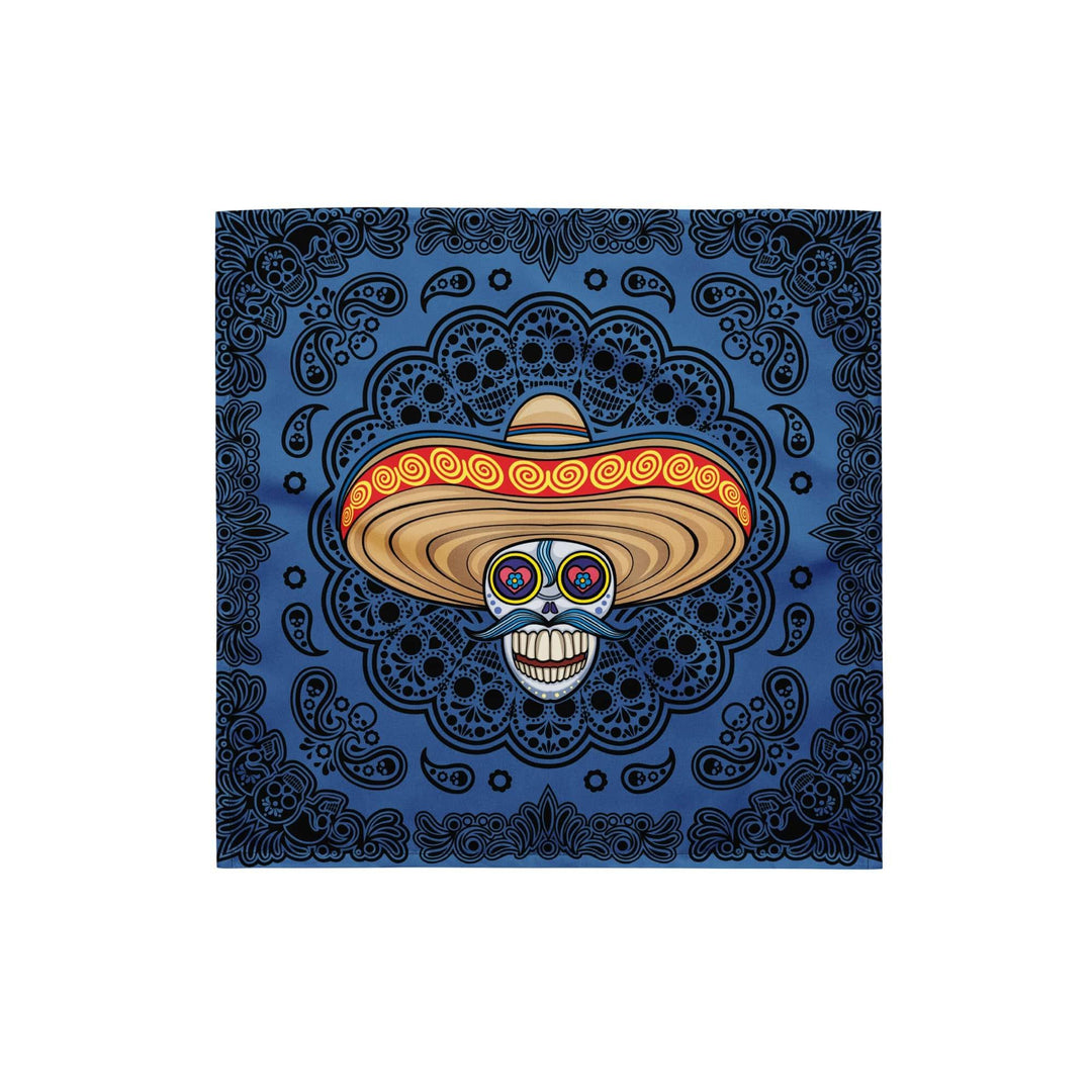 Skull Wearing Sombrero Blue Paisley Designer Bandana Topkoalatee - TopKoalaTee