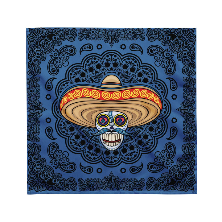 Skull Wearing Sombrero Blue Paisley Designer Bandana Topkoalatee - TopKoalaTee