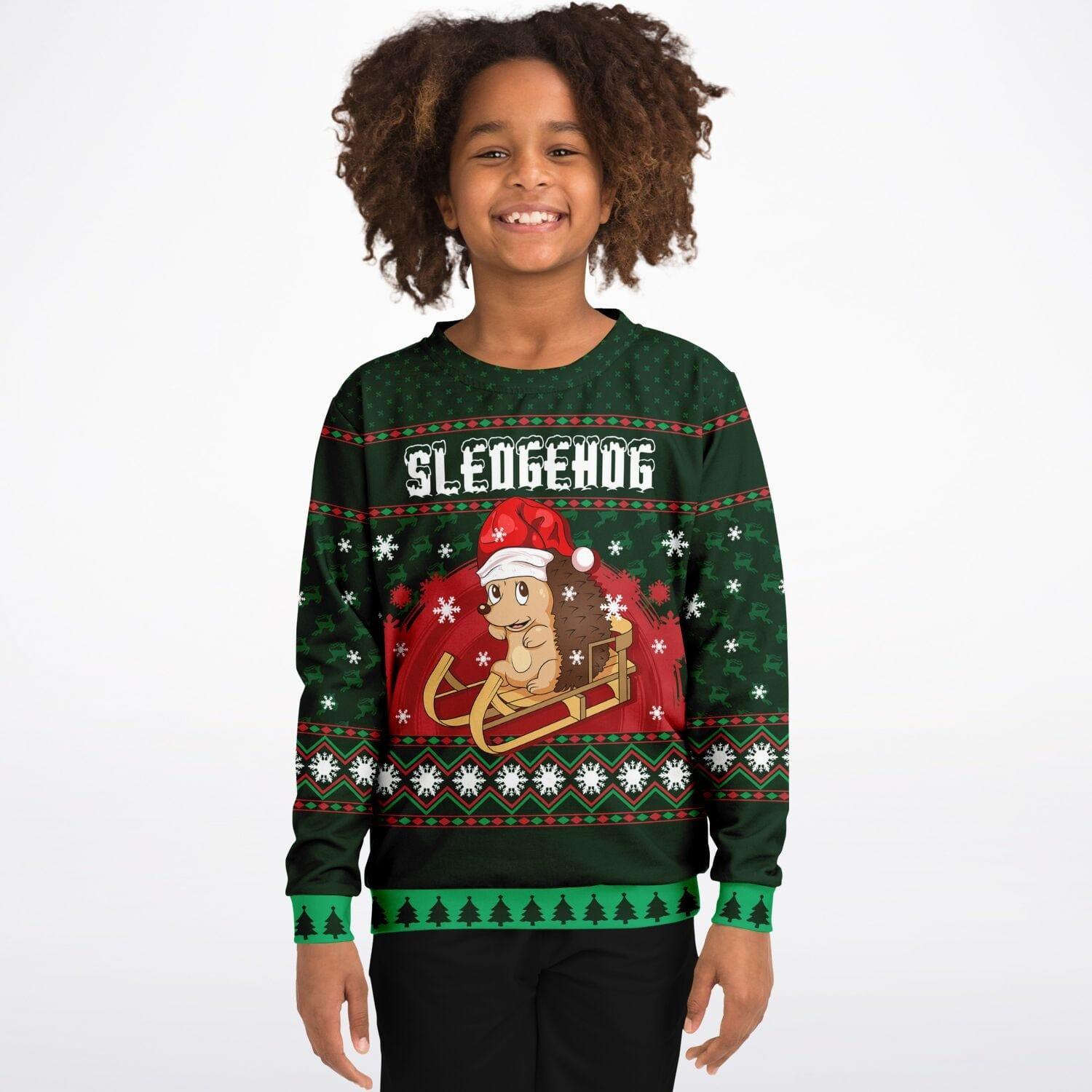 Sledgehog Kids Unisex Ugly Christmas Sweatshirt - TopKoalaTee