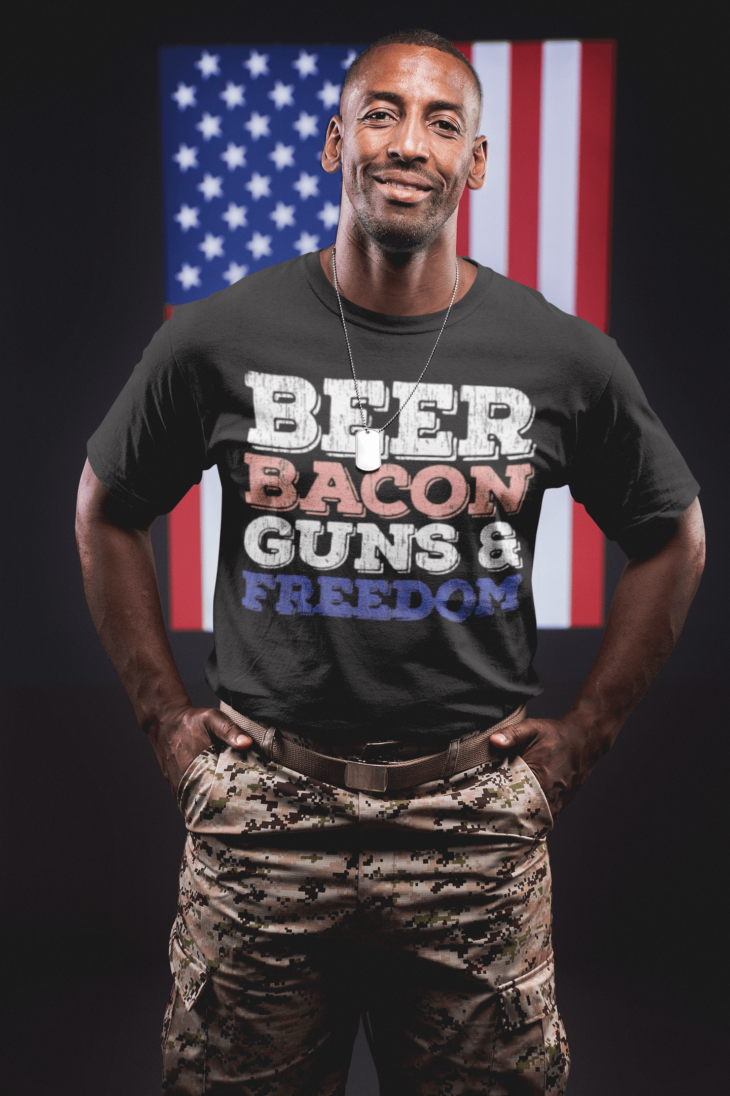 Americana T-shirt Beer Bacon Guns & Freedom Soft Style Short Sleeve Unisex Top