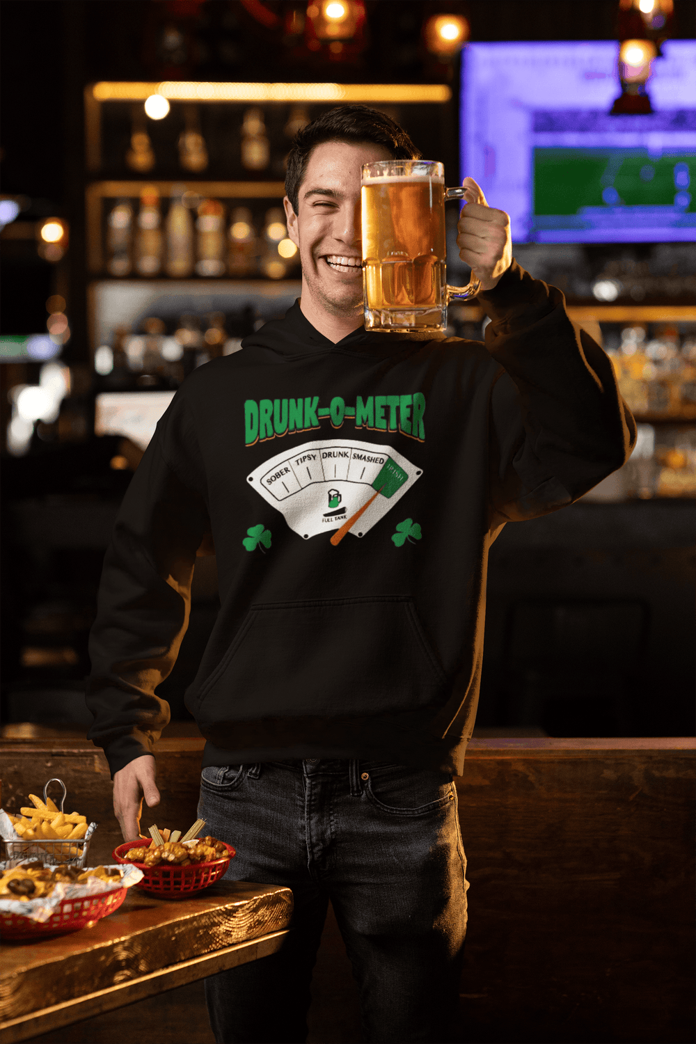 St. Patrick's Day Hoodie Drunk-O-Meter Midweight Blended Cotton Unisex Pullover - TopKoalaTee