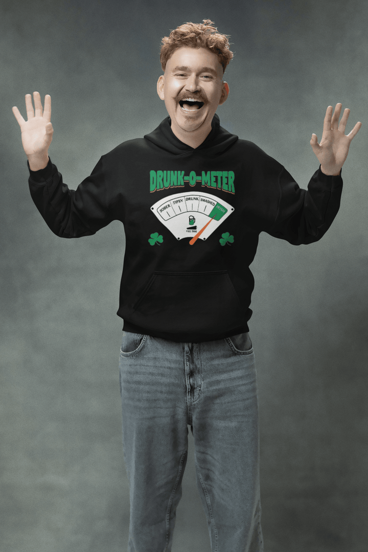 St. Patrick's Day Hoodie Drunk-O-Meter Midweight Blended Cotton Unisex Pullover - TopKoalaTee