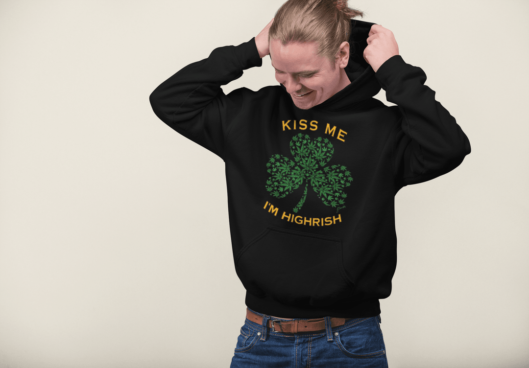 St. Patrick's Day Hoodie Kiss Me I'm Highrish Heavyweight Blended Cotton Unisex Hoodie - TopKoalaTee