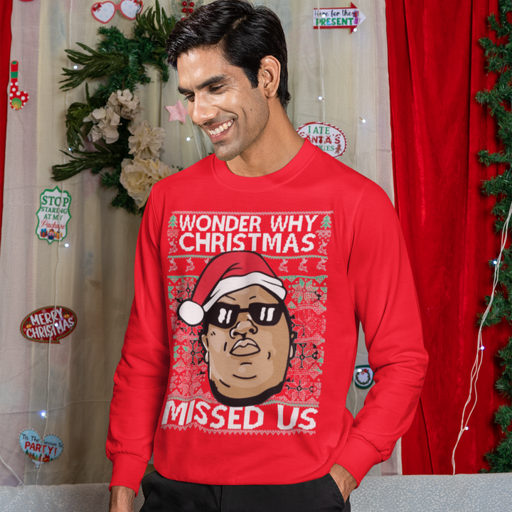 Ugly Christmas Graphic Crewneck Unisex Sweatshirt Wonder Why Christmas Missed Us