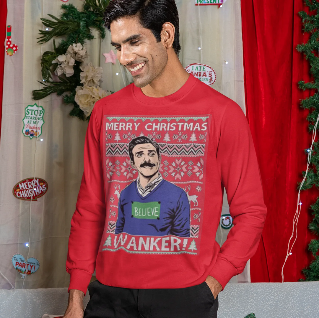 Ugly Christmas Crewneck Graphic Sweatshirt Wanker Believe