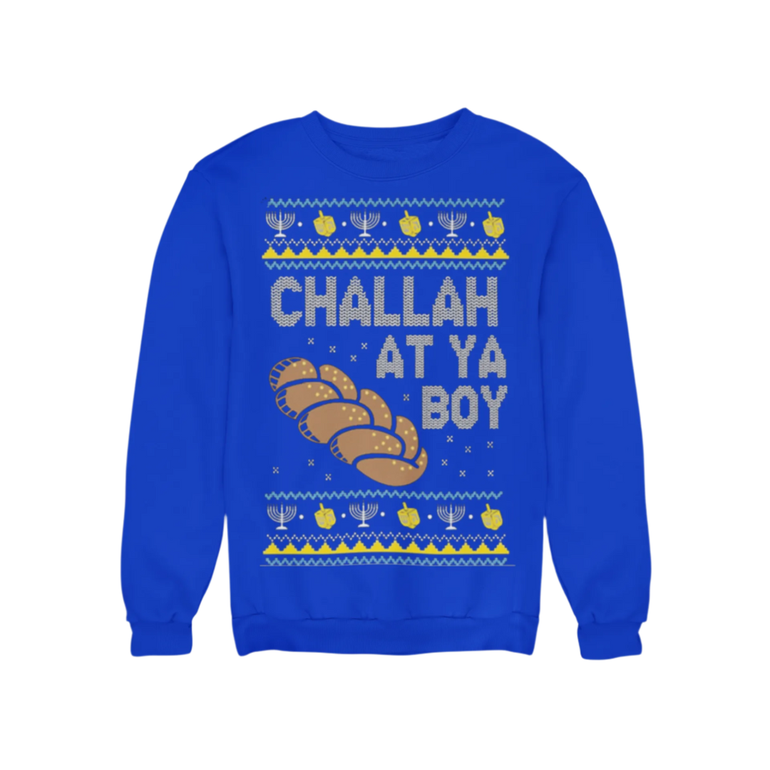 Ugly Chanukah Crewneck Graphic Sweatshirt Challah at Ya Boy