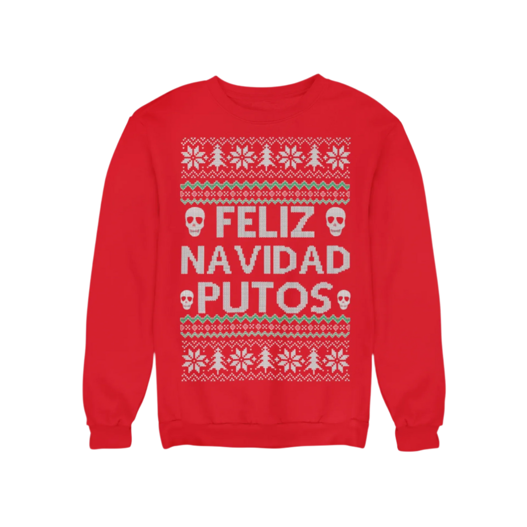 Ugly Christmas Crewneck Graphic Unisex Sweatshirt Feliz Navidad Putos