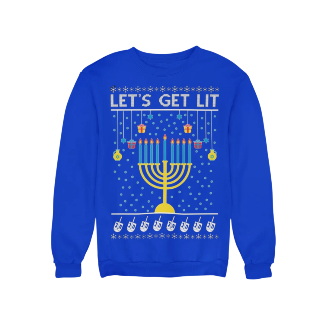 Ugly Chanukah Graphic Crewneck Sweatshirt Let's Get Lit