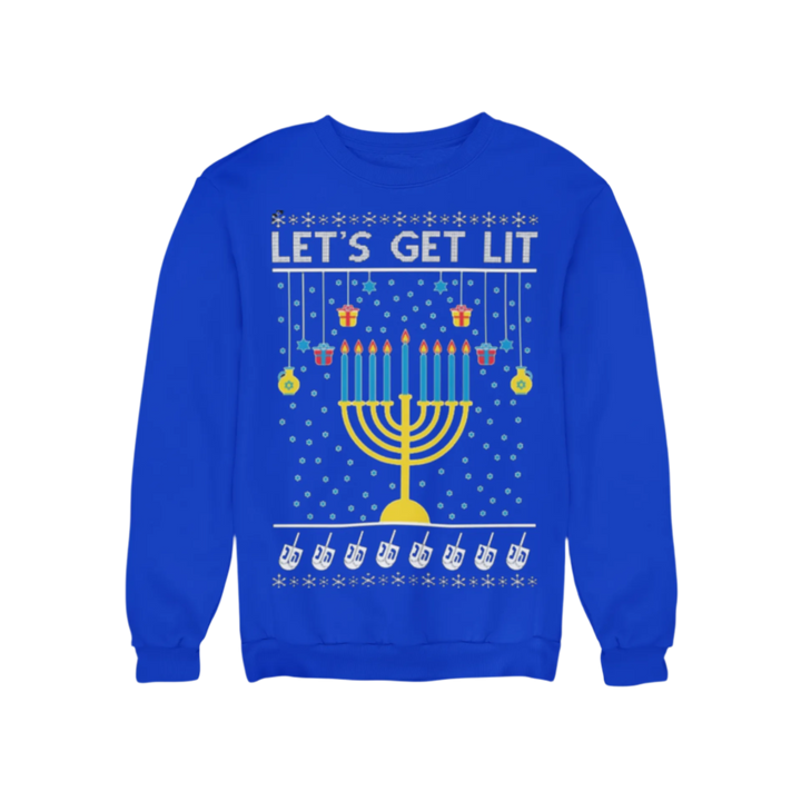 Ugly Chanukah Graphic Crewneck Sweatshirt Let's Get Lit