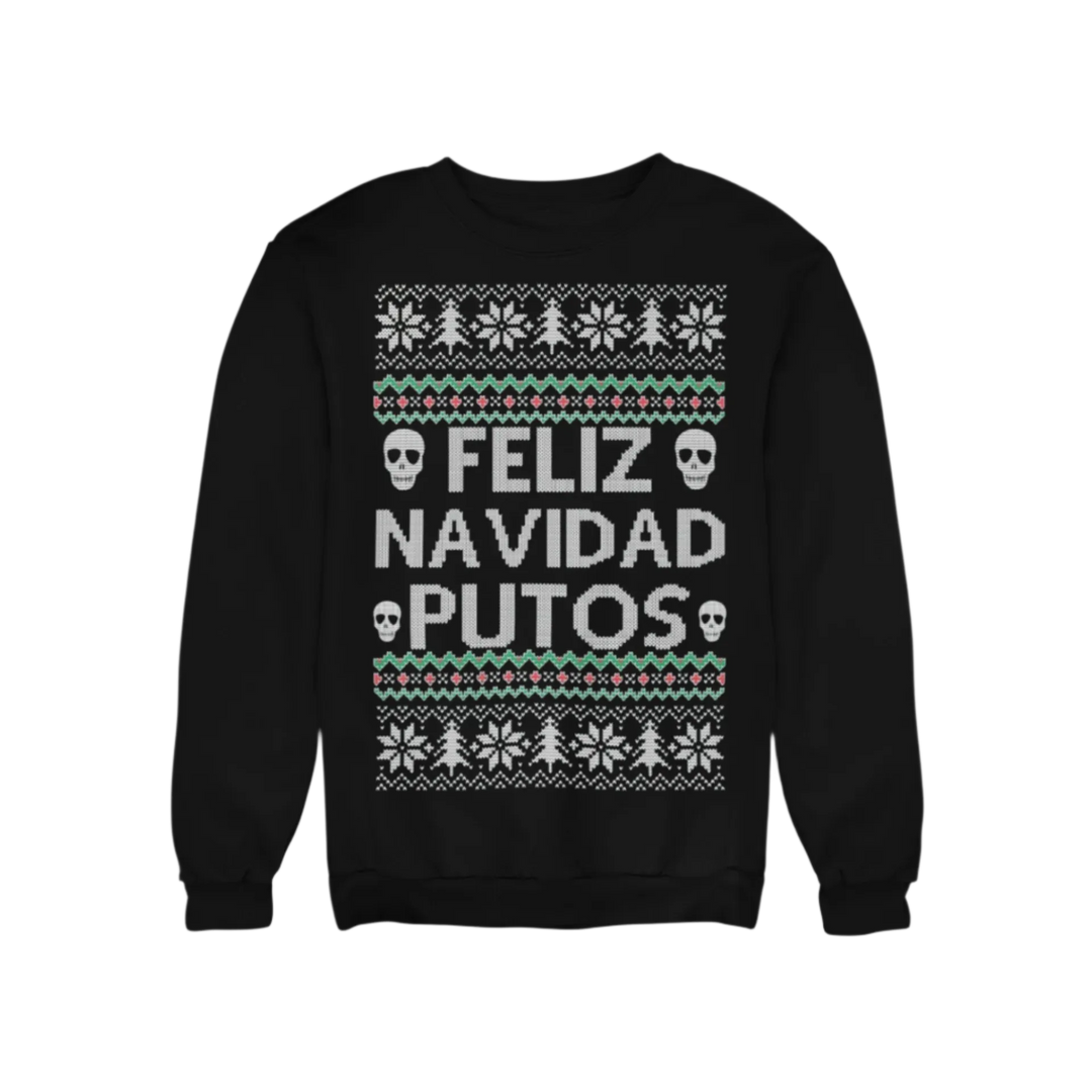 Ugly Christmas Crewneck Graphic Unisex Sweatshirt Feliz Navidad Putos