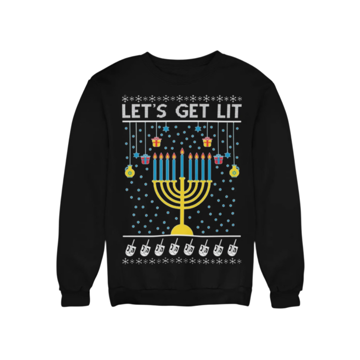 Ugly Chanukah Graphic Crewneck Sweatshirt Let's Get Lit