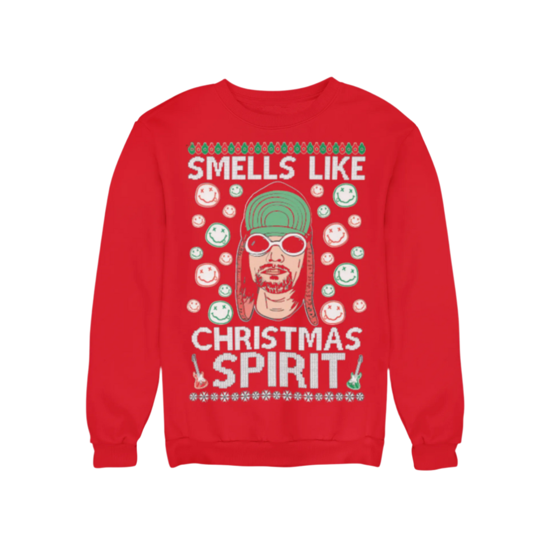 Ugly Christmas Crewneck Graphic Sweatshirt  80's Grunge Smells Like Christmas Spirit