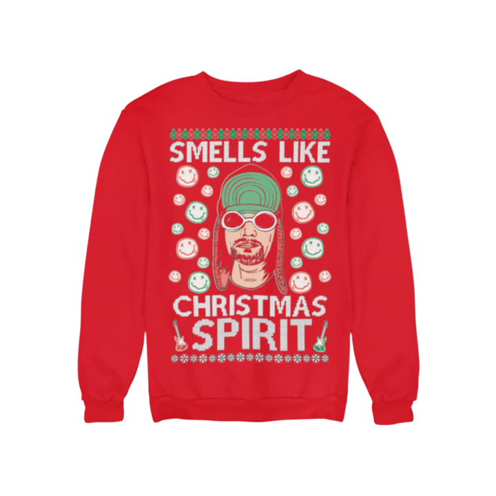 Ugly Christmas Crewneck Graphic Sweatshirt  80's Grunge Smells Like Christmas Spirit