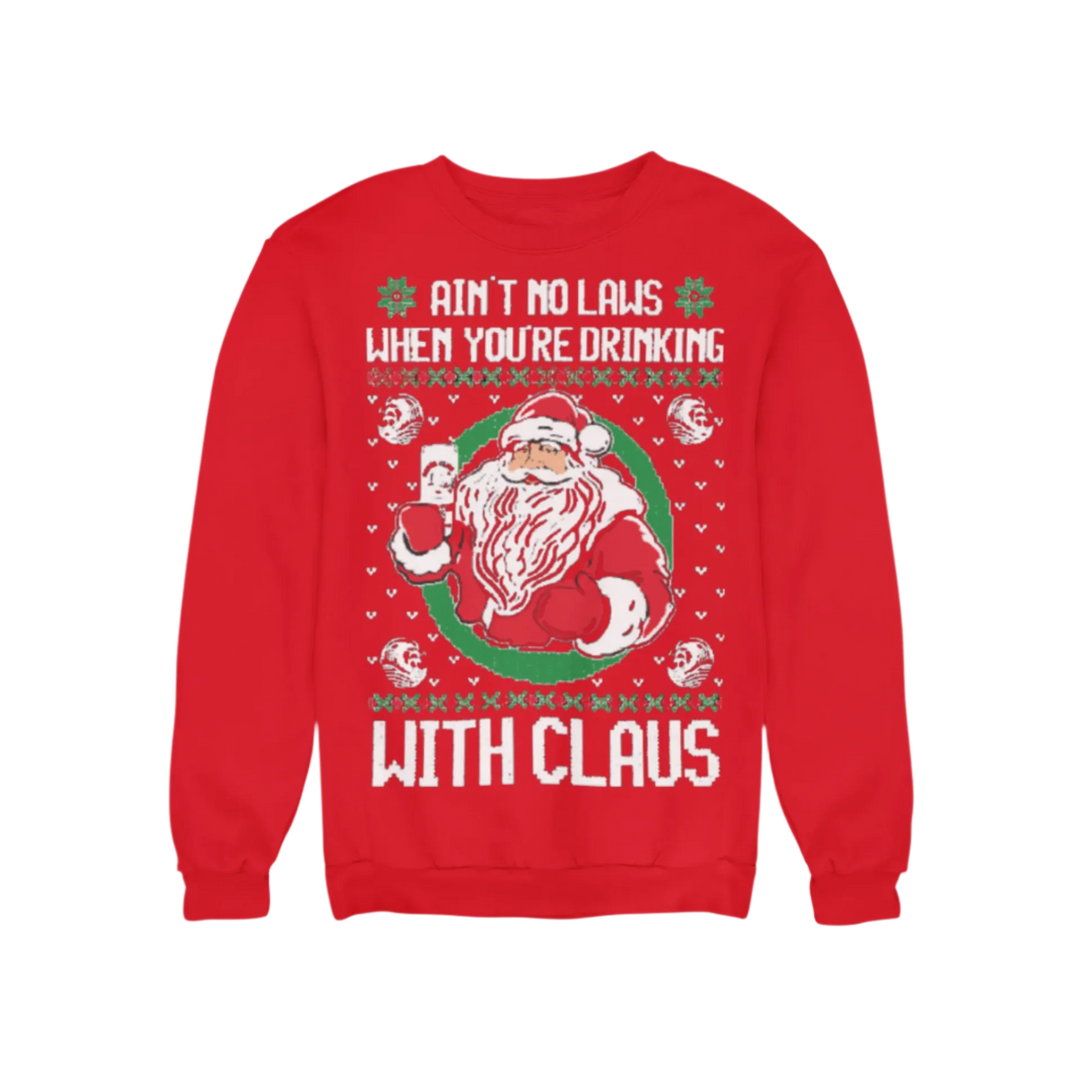 Ugly Christmas Crewneck Graphic Sweatshirt Aint no Laws When Drinking with Claws