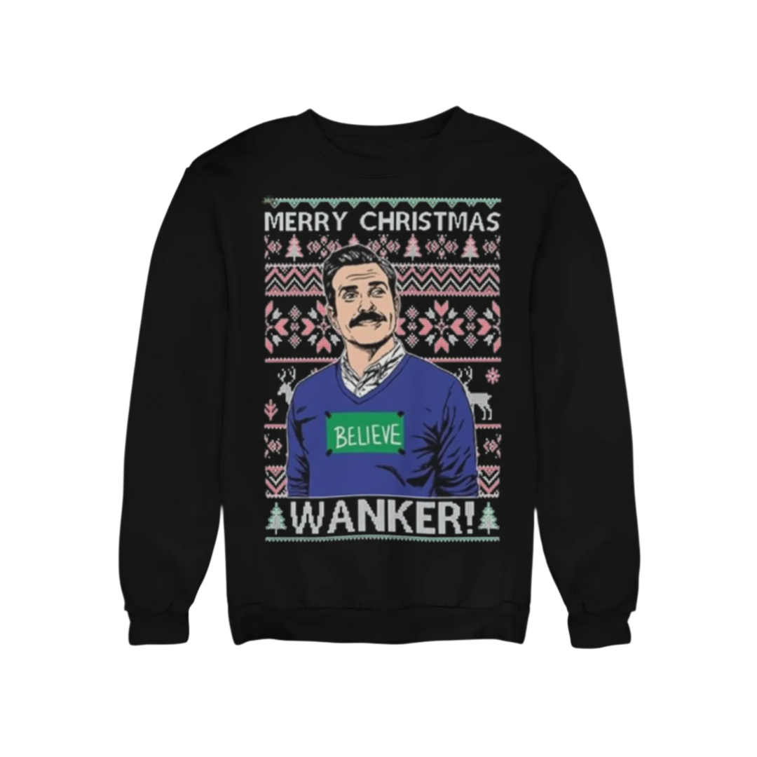 Ugly Christmas Crewneck Graphic Sweatshirt Wanker Believe