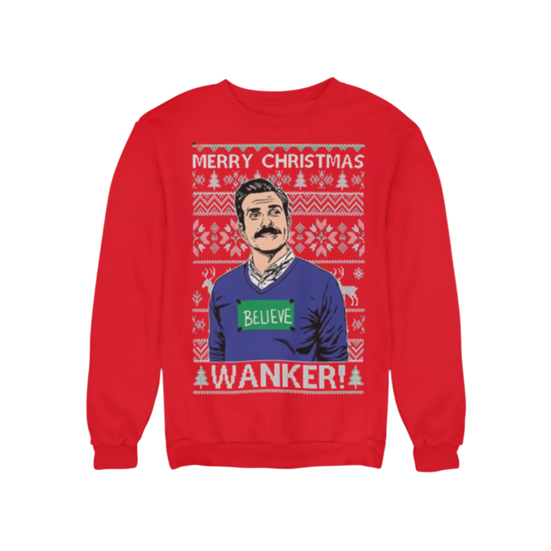 Ugly Christmas Crewneck Graphic Sweatshirt Wanker Believe