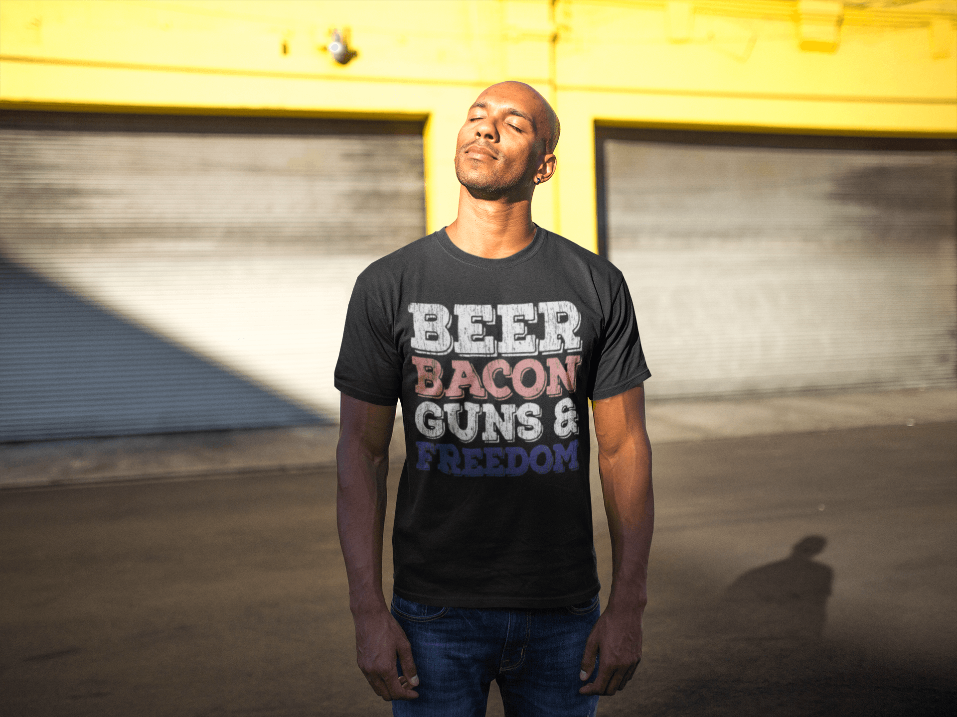 Americana T-shirt Beer Bacon Guns & Freedom Soft Style Short Sleeve Unisex Top