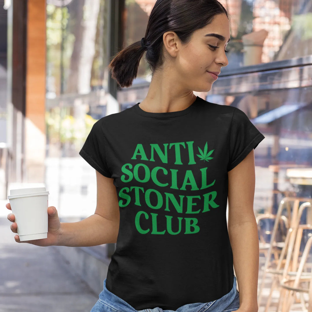 Stoner T-Shirt Anti Social Stoner Club Short Sleeve 100% Cotton Crew Neck Top