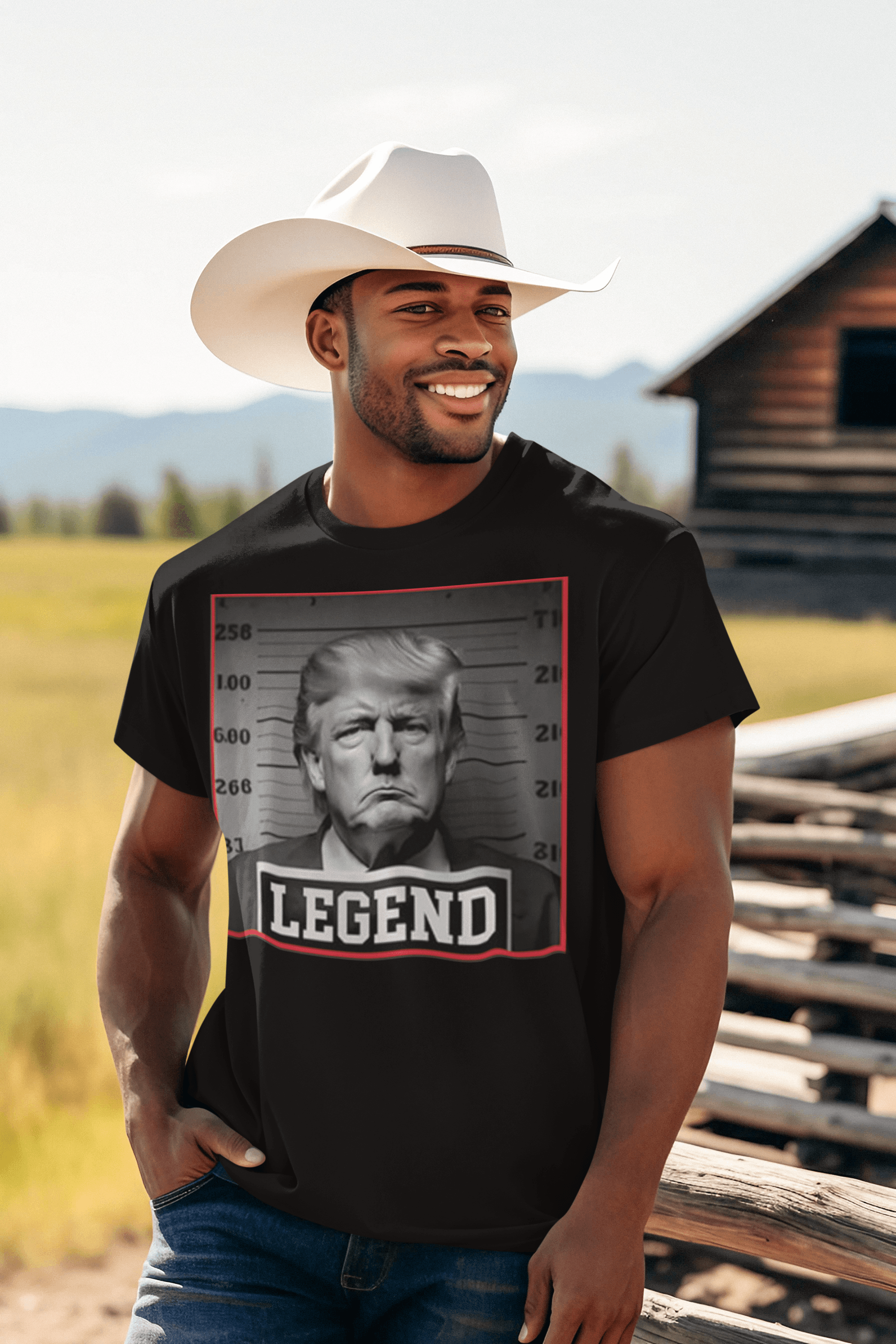 Trump T-shirt Legend Mug Shot Behind Bars Short Sleeve Ultra Soft Cotton Crewneck Unisex Top - TopKoalaTee
