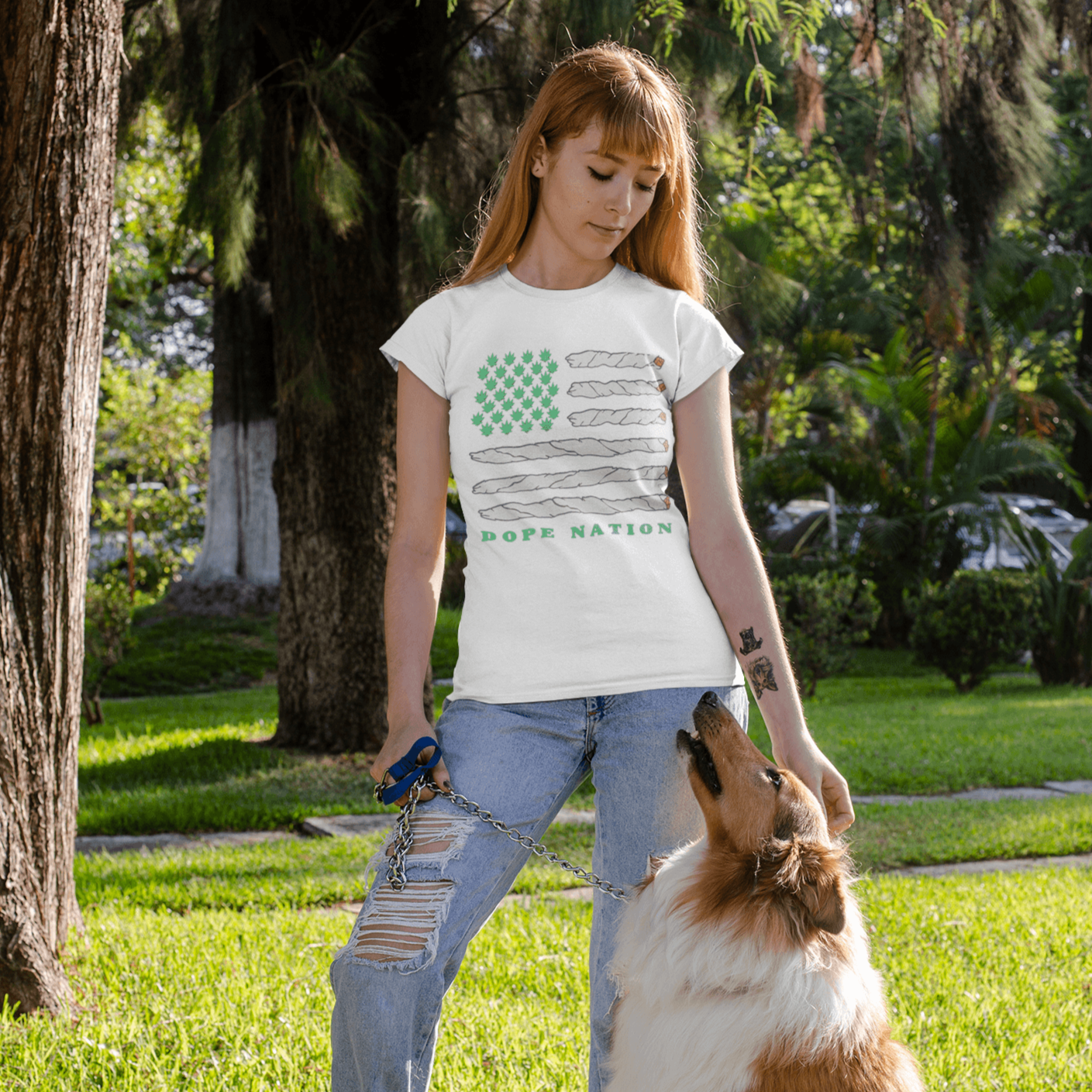 Dope Nation Green American Flag Soft Style Lightweight Unisex T-Shirt - TopKoalaTee