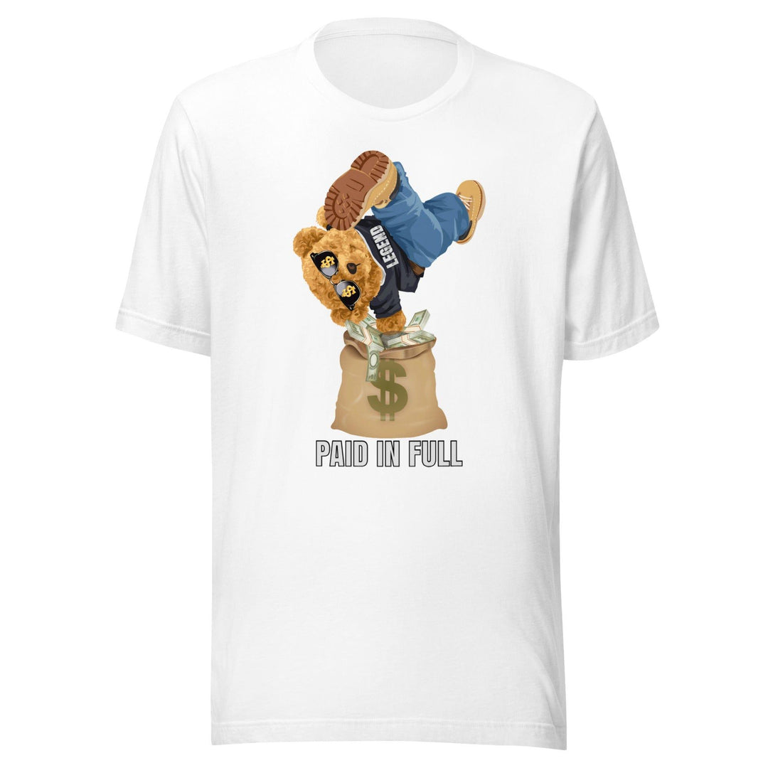 Teddy Bear T-Shirt Urban Teddy Series Legend Paid in Full Jumping into Moneybag Short Sleeve Top - TopKoalaTee